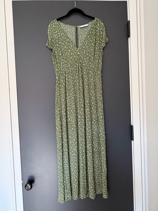 Mango Dresses & Skirts - Mango Olive Green Maxi Dress with White Floral Print